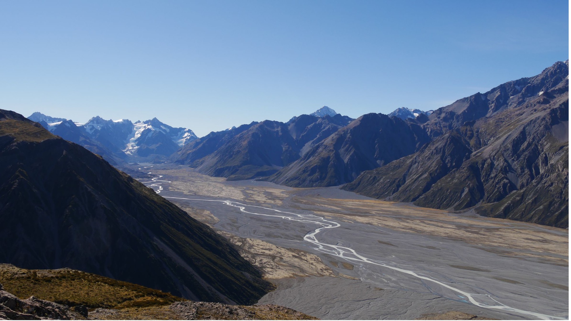 Godley glacier and river in New Zealand’s Southern Alps